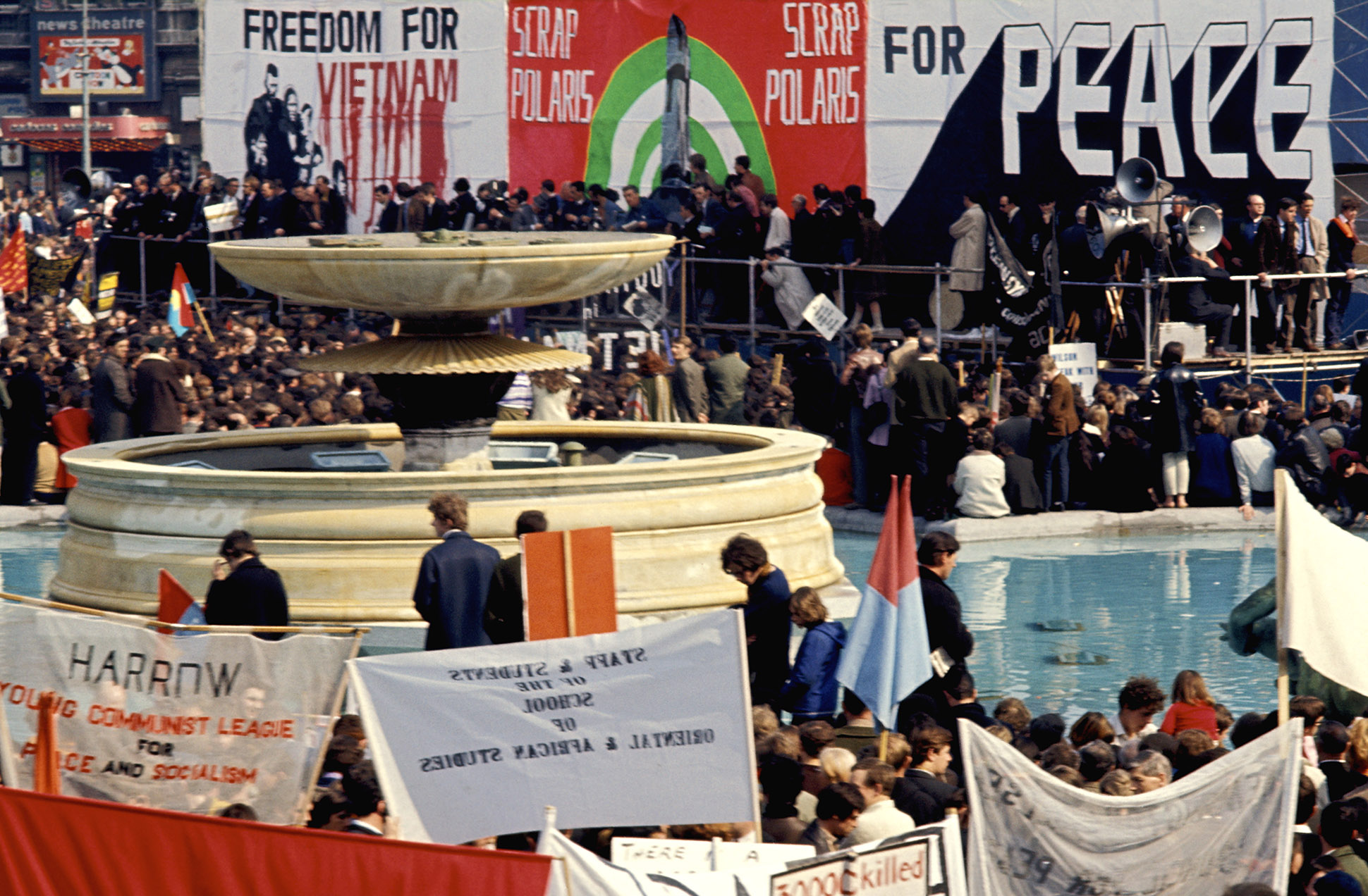 A crowd Campaign for Nuclear Disarmament (CND) anti war, peace demonstration, Trafalgar Square, 1960s by Chris Morris