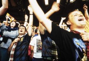 Scotland football fans during Scotland's game against England at the European Championships, Wembley, 1996