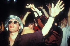 Clubbers dancing at Amnesia Rave 1991