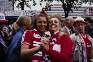 Manchester United fans at the Wembley Cup Final, London, UK, 1990