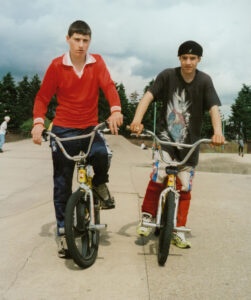 2 teenage boys on their BMX's, UK, 90's