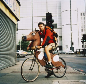 Man riding his customised Schwinn bike, New York, USA, 1990s